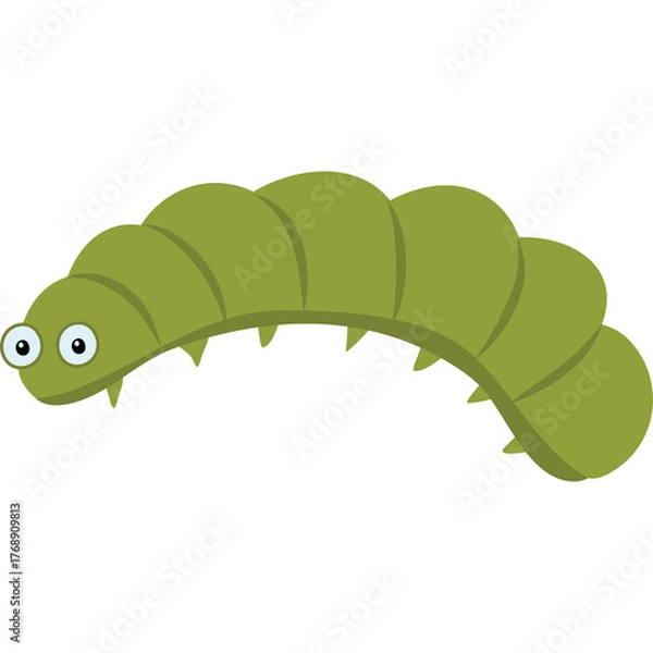 Fototapeta Green Caterpillar Insect on Transparent Background Isolated Simple Cartoon Illustration