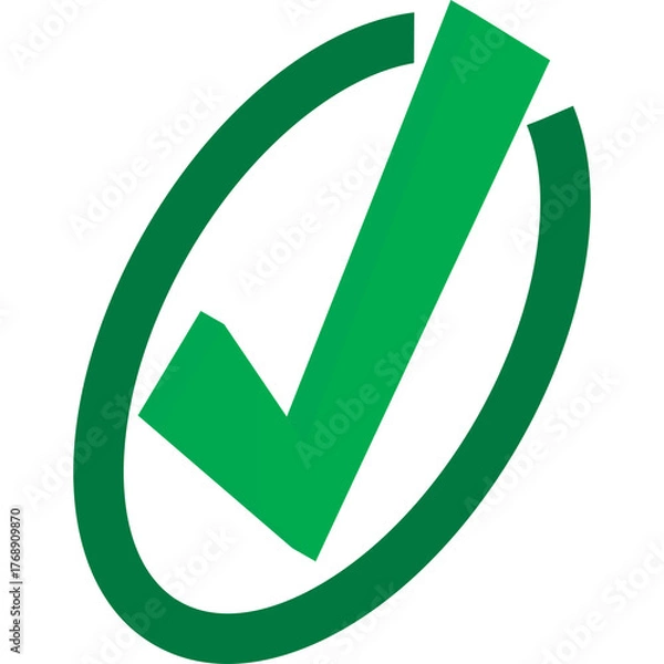 Fototapeta Green Check Mark Symbol Inside An Oval Ring With A Transparent Background Representing Approval And Correctness