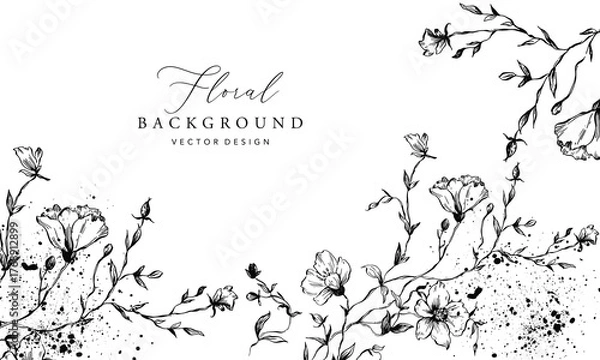 Obraz Elegant Hand-Drawn Floral Border with Ink Splatters