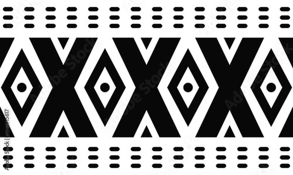 Obraz Monochromatic Geometric Tribal Border Pattern