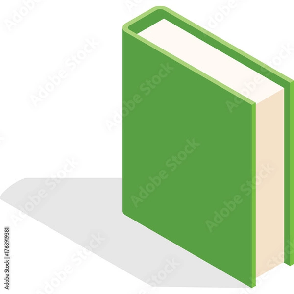 Fototapeta Green Hardcover Book Standing Tall Casting a Dark Shadow Against a White Background Modern Isometric Illustration