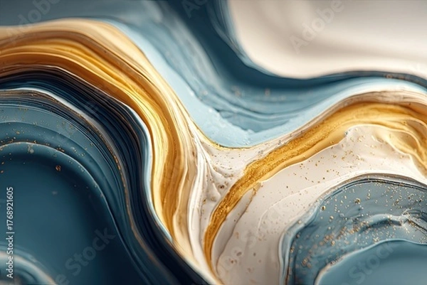 Obraz Swirling blues, golds, and whites create fluid waves