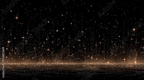 Obraz Shimmering gold dust floats in dark, sparkling, ethereal space
