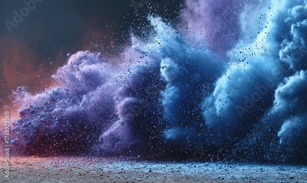 Obraz Colorful powder explosion, blues, purples, and orange hues