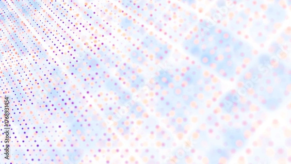 Fototapeta Geometric blue color abstract ornament background. Chaotic texture of dots, squares, diamonds, particles, fragments. Cluster of cells, information grid, path, trail. Poster design for business, tech.