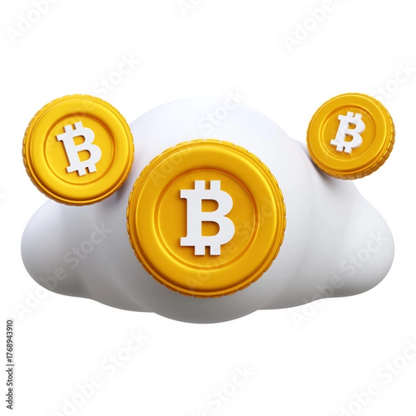 Fototapeta 3D Bitcoin Cloud Mining - Decentralized Cryptocurrency Mining, Remote Computing Power, and Digital Asset Earning Icon