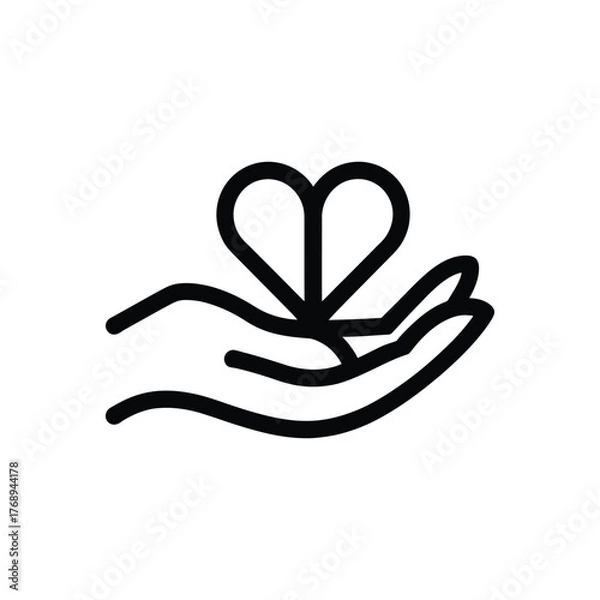 Fototapeta Black Outlined Heart Shape Held Open Palm Isolated on White Background