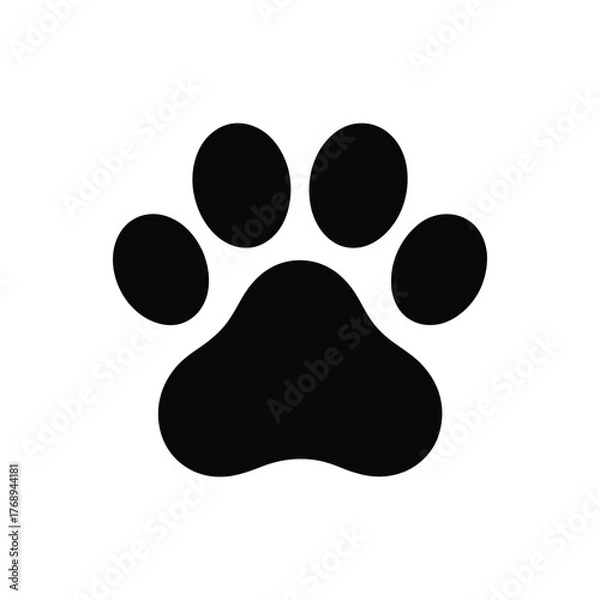 Fototapeta Black Paw Print with Five Toes Isolated on Transparent Background