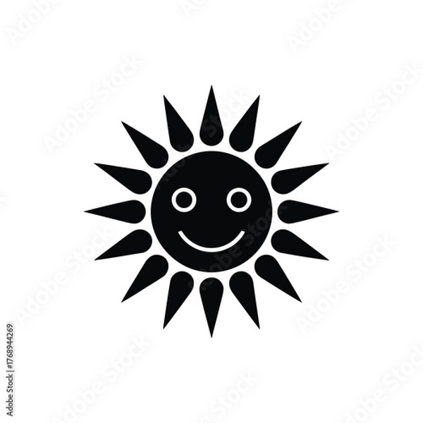 Fototapeta Cheerful Sun with Rays Smiling Face Black Illustration, Transparent Background