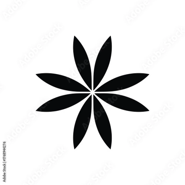 Fototapeta Circular Floral Shape with Eight Black Leaves on Transparent Background