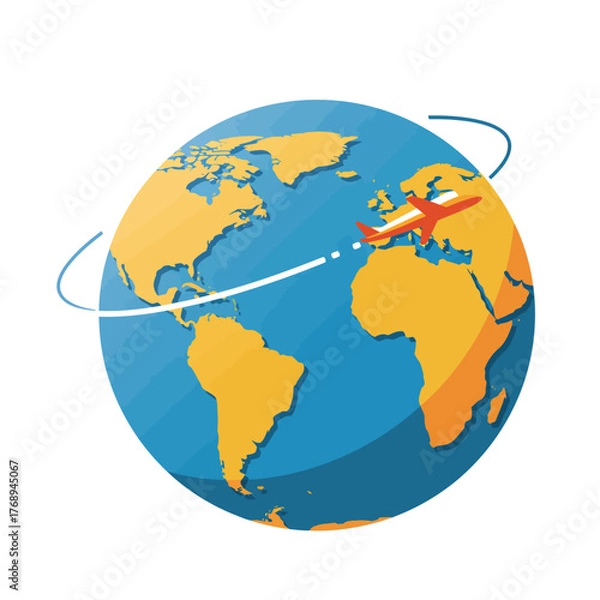 Fototapeta Flat Design World Globe with Airplane