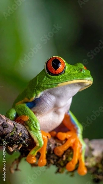 Obraz Vibrant close-up of a red-eyed tree frog perched on a branch