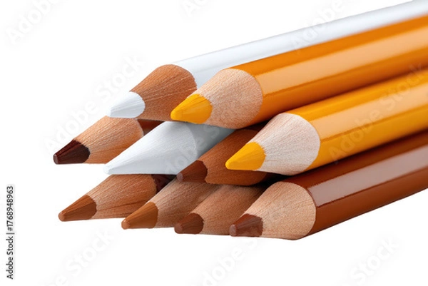 Obraz Stacked pencils in earth tones, white; dark background, sharp focus
