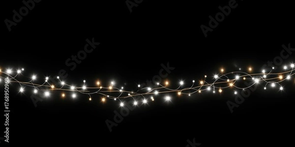 Fototapeta Peach-gold glowing light string lights celebration lighting.