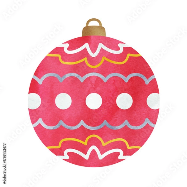 Fototapeta オーナメントの手描き水彩イラスト クリスマスの飾り