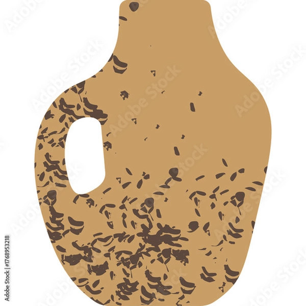 Obraz Clay Pot With Handle Brown Clay Ancient Amphora Style With Dark Brown Speckled Texture And Transparent Background