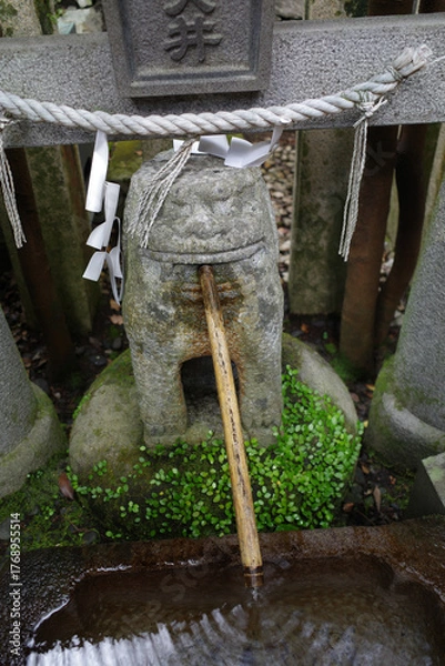 Obraz 長崎諏訪神社の歴史を纏う狛犬と水	