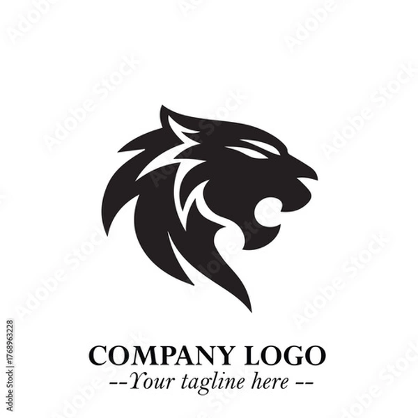 Fototapeta Powerful Head of Tiger Logo Symbol in Black on White Background with Bold Modern Minimalist Design