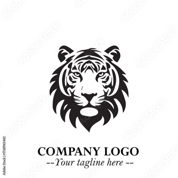 Fototapeta Powerful Head of Tiger Logo Symbol in Black on White Background with Bold Modern Minimalist Design