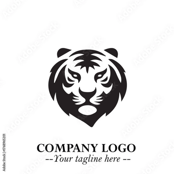Fototapeta Powerful Head of Tiger Logo Symbol in Black on White Background with Bold Modern Minimalist Design