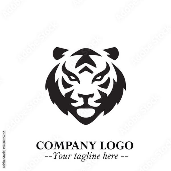 Fototapeta Powerful Head of Tiger Logo Symbol in Black on White Background with Bold Modern Minimalist Design