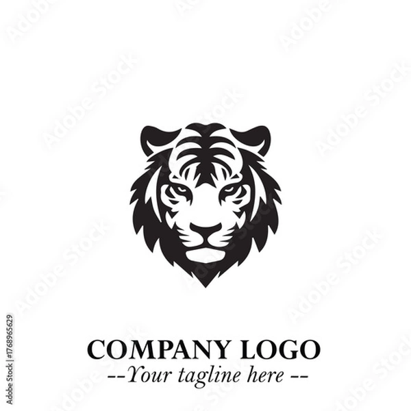 Fototapeta Powerful Head of Tiger Logo Symbol in Black on White Background with Bold Modern Minimalist Design