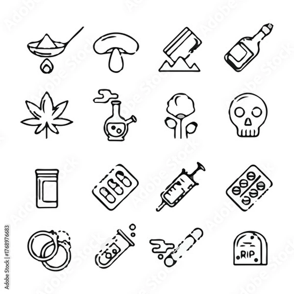 Obraz Drug Addiction Concept – Man Sitting Alone with Shadow of Syringe Anti Drugs Day Illustration – Health Awareness Vector Design World No Drugs Day Poster with Stop Sign and Broken Pills