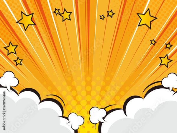 Fototapeta ポップな効果線と雲の背景素材