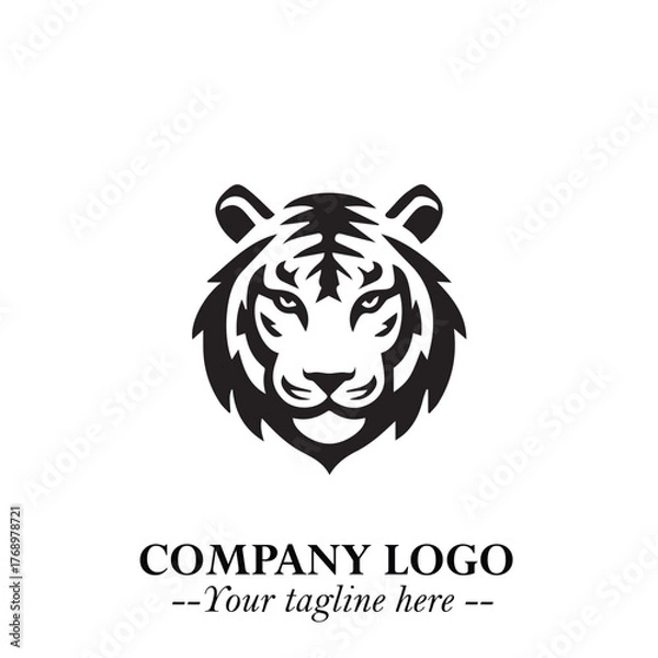 Fototapeta Powerful Head of Tiger Logo Symbol in Black on White Background with Bold Modern Minimalist Design