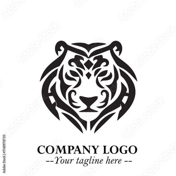 Fototapeta Powerful Head of Tiger Logo Symbol in Black on White Background with Bold Modern Minimalist Design
