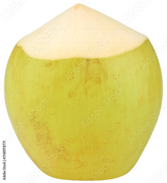 Obraz Fresh aromatic coconut with top shaved off, isolated on transparent background – high-resolution PNG for product design and tropical branding.