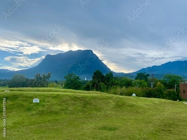 Obraz Green yard with mountain chiang dao located in Chiang mai northern part of Thailand