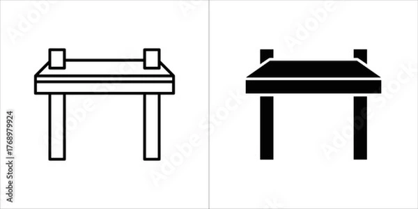 Obraz Illustration of a traditional asian gate, presented in both a line drawing and a solid black fill