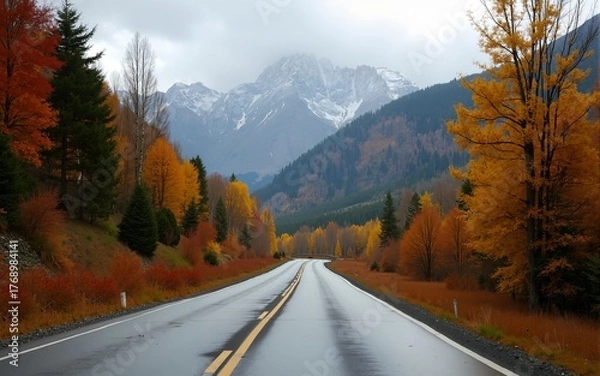 Fototapeta Autumn roadtrip in the mountains. High quality