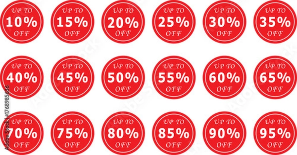 Fototapeta Vector illustration of red circle price discount tags