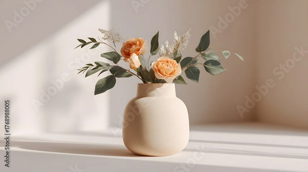 Obraz A charming flower arrangement in a ceramic vase, bathed in soft sunlight