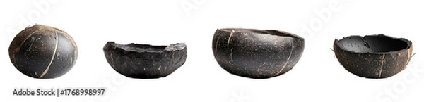 Fototapeta Coconut shell charcoal set on transparent background
