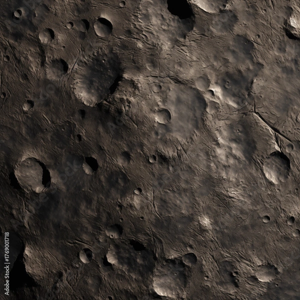 Obraz Deep Space Lunar Surface Texture: Dark Gray Moon Landscape with Numerous Impact Craters and Rocky Regolith, Ready for Space Exploration.