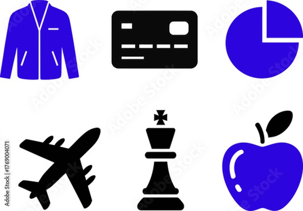 Fototapeta Set of diverse minimalist icons flat vector glyph design elements on Transparent Background for web and mobile apps