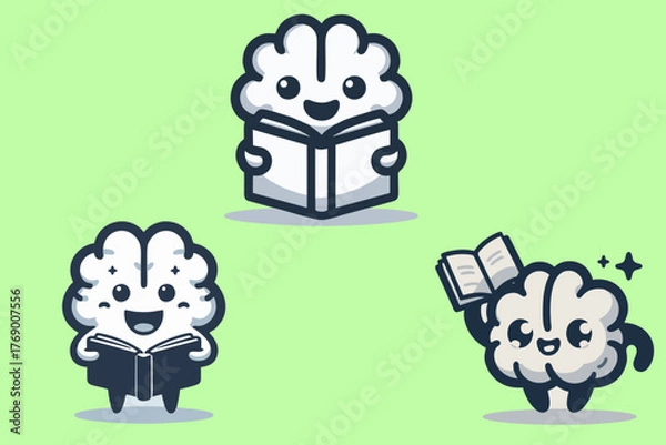 Fototapeta This is a vector image of a brain reading a book, suitable for use in logo designs for printing companies, libraries, reading rooms, covers, books, magazines, icons, businesses, stickers, banners, 