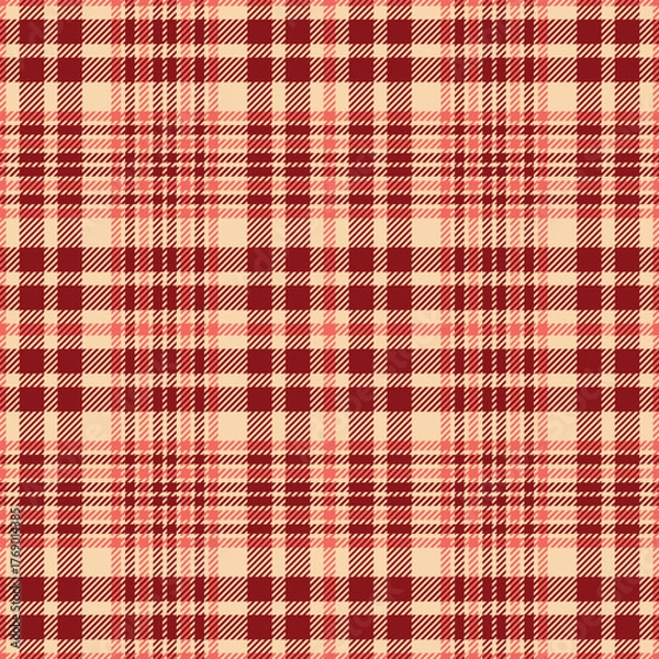 Fototapeta Seamless red color check pattern. Repeating patern plaid. Checkered design for prints. Repeated tartan fabric. Vector scottish fabriс. Ekose texture. Madras flannel. Checker line. Stripe gingham


