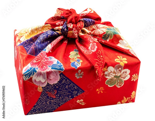 Fototapeta Elegant Furoshiki Gift Wrap with Intricate Patterns – Japanese Art Style PNG