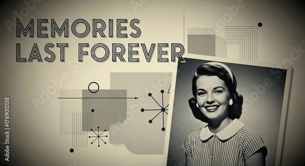 Fototapeta Nostalgic portrait of a smiling woman evokes cherished memories and the passage of time.