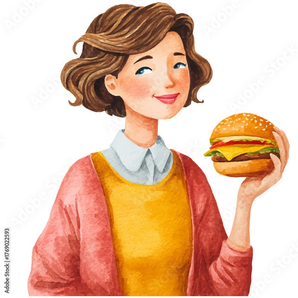 Obraz woman holding burger