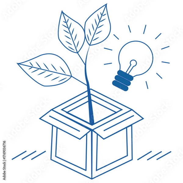 Obraz Eco innovation concept with plant growing from box and light bulb idea
