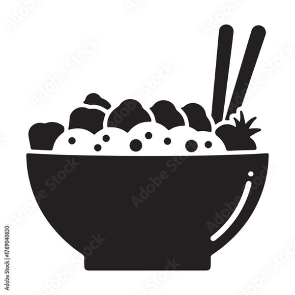 Fototapeta Asian food bowl with rice and toppings with chopsticks a minimalistic vector design for culinary projects