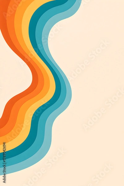 Obraz 70s retro ribbon stripes bending in waves, warm sunset