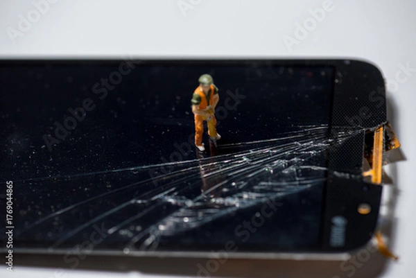 Fototapeta The smartphone was damaged and need to repair which tools smartphone