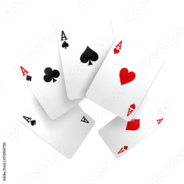 Fototapeta Five aces, various suits, on black background