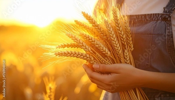 Fototapeta creating a warm and peaceful atmosphere. This image symbolizes harvest, agriculture, and the relationship between humans and nature.t